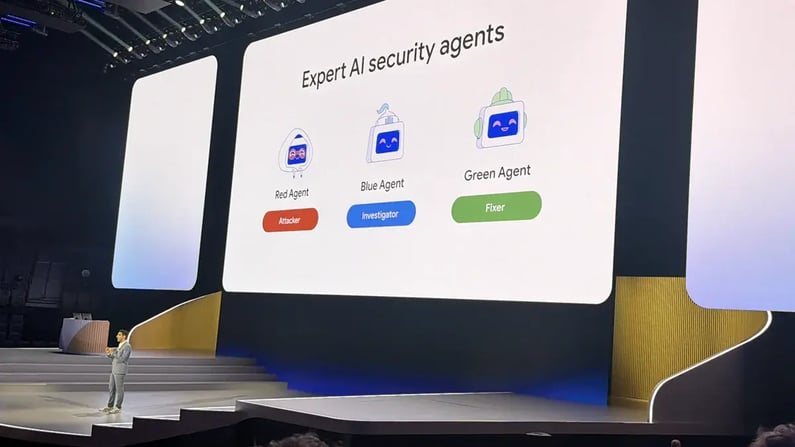 Expert AI security agents: Red = Attacker, Blue = Investigator, Green = Fixer
